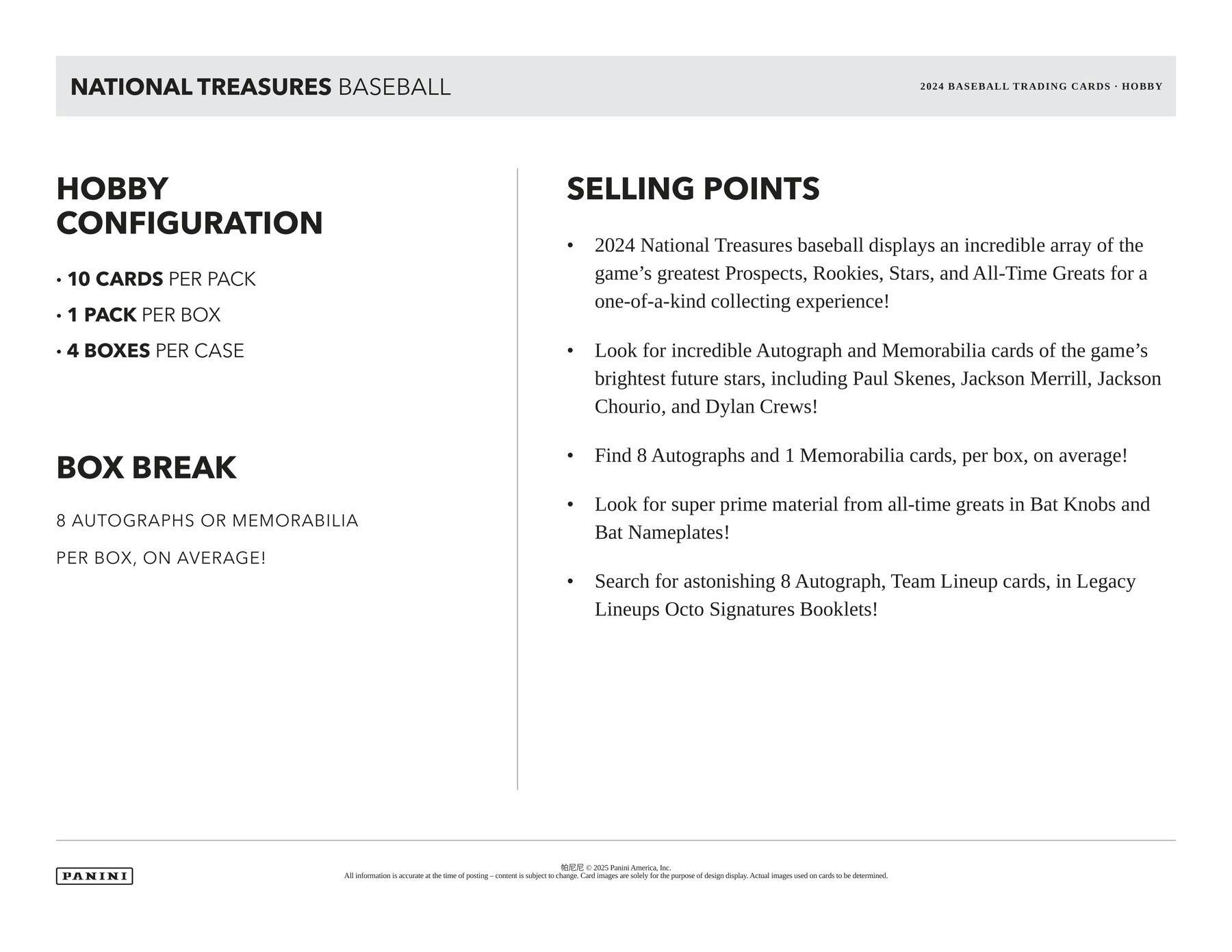 2024 Panini National Treasures Baseball Hobby Box