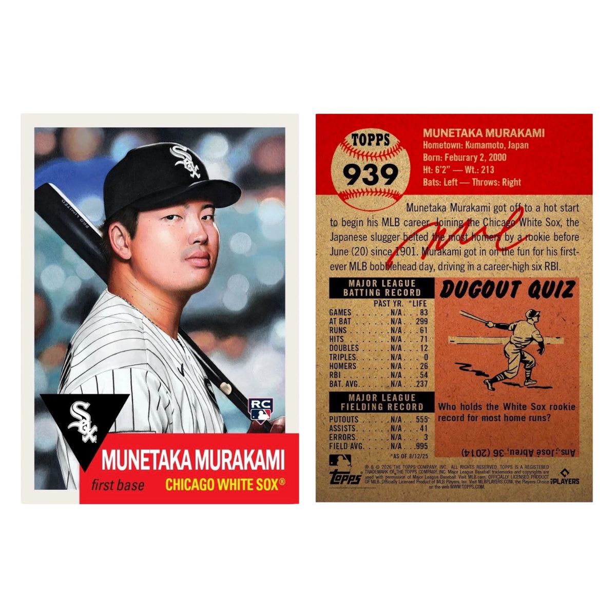2026 Topps MLB® Living Set® #939 Munetaka Murakami RC Chicago White Sox (PR: 29751)