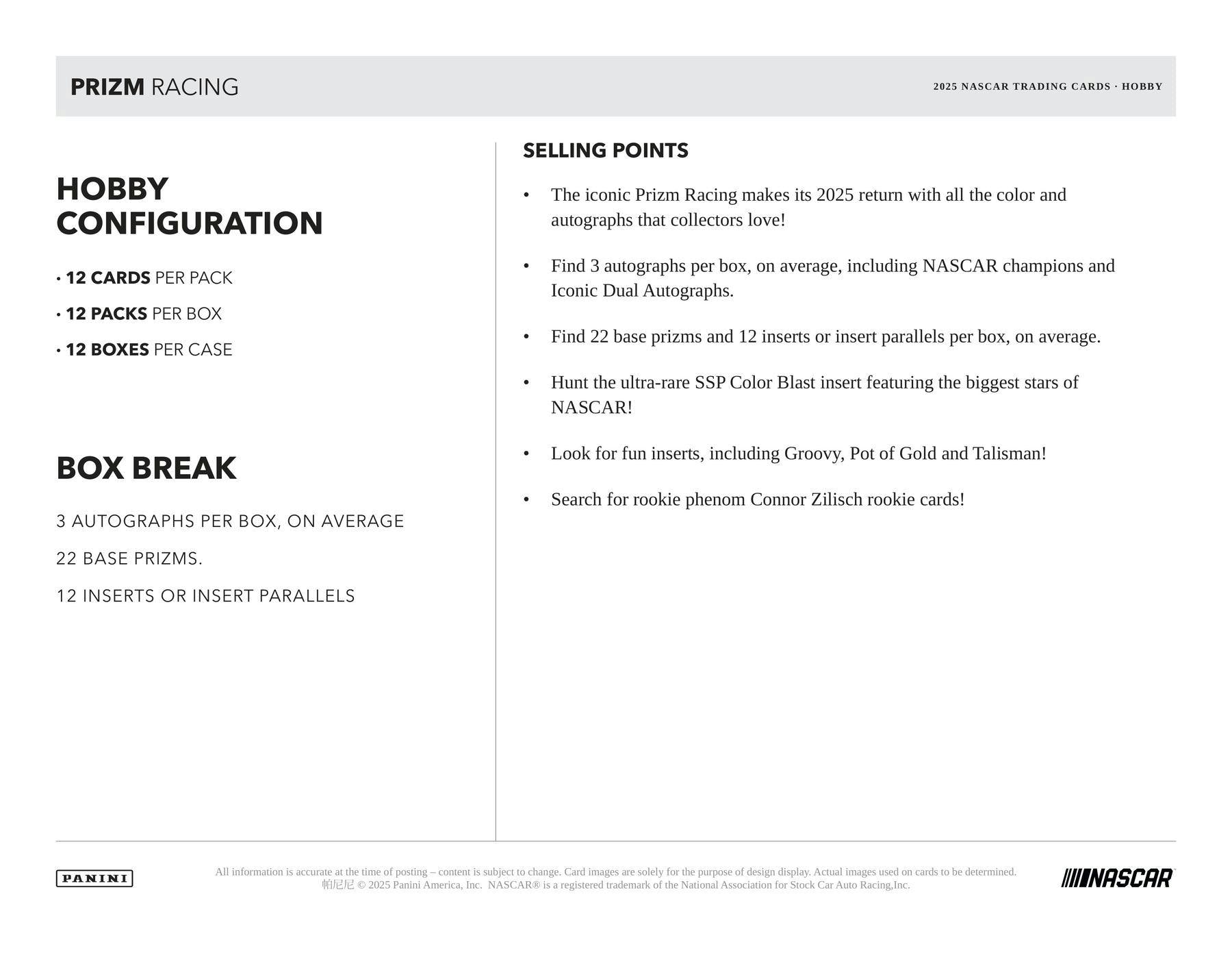 2025 Panini Prizm NASCAR Racing Hobby Box (12/24)