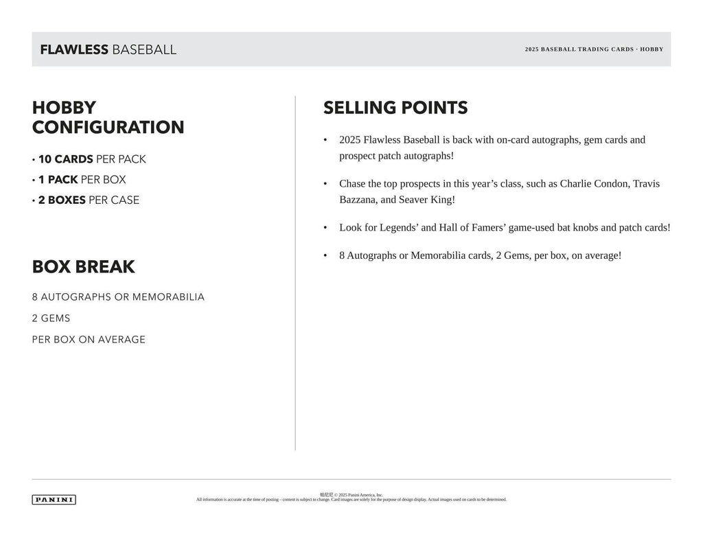 2025 Panini Flawless Baseball Hobby 2-Box Case (12/23)