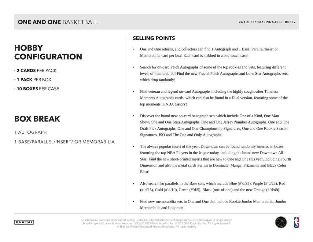 2024-25 Panini One and One Basketball Hobby Box