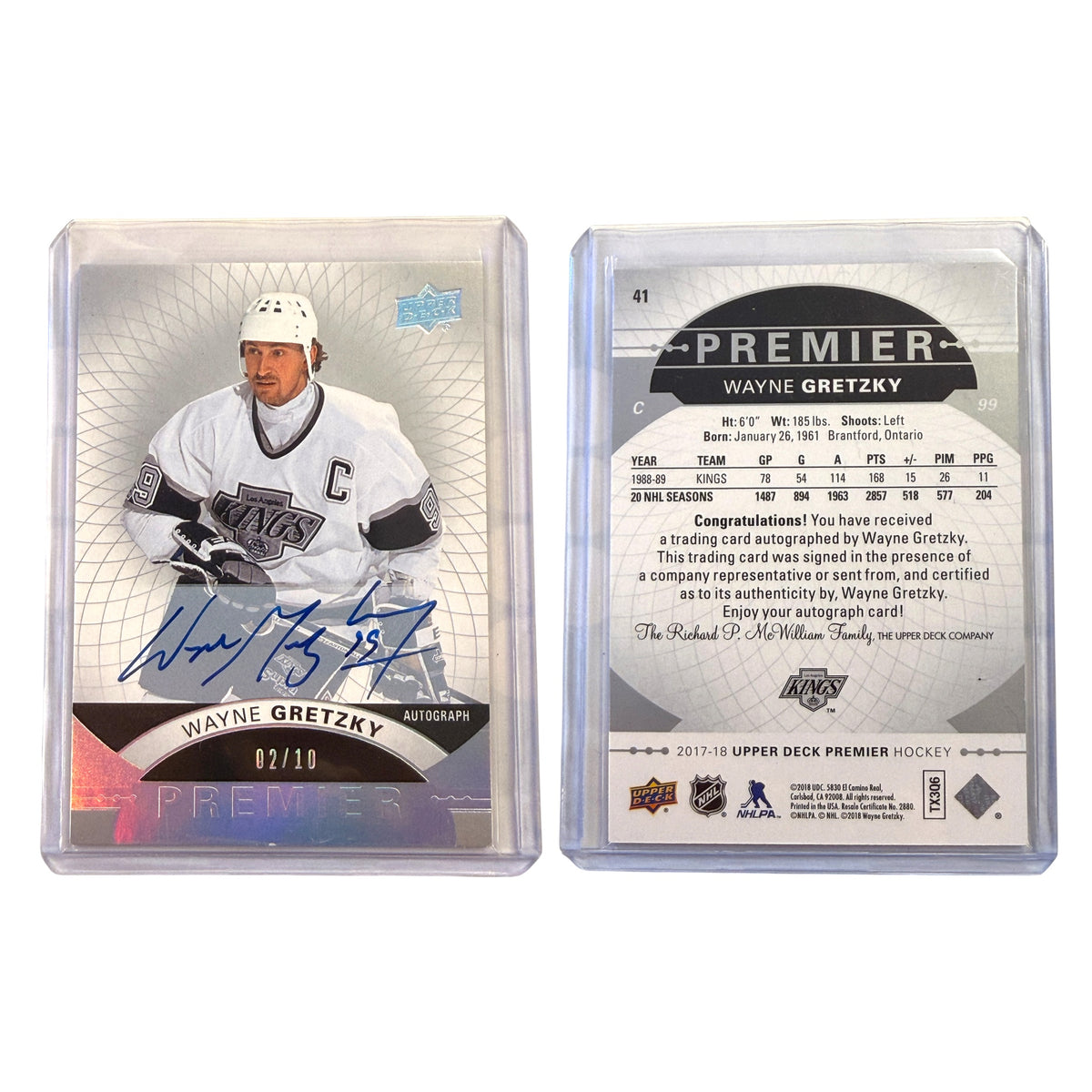 2017 UPPER DECK PREMIER 41 WAYNE GRETZKY AUTOGRAPH-SILVER SPECTRUM 02/10 (JK)