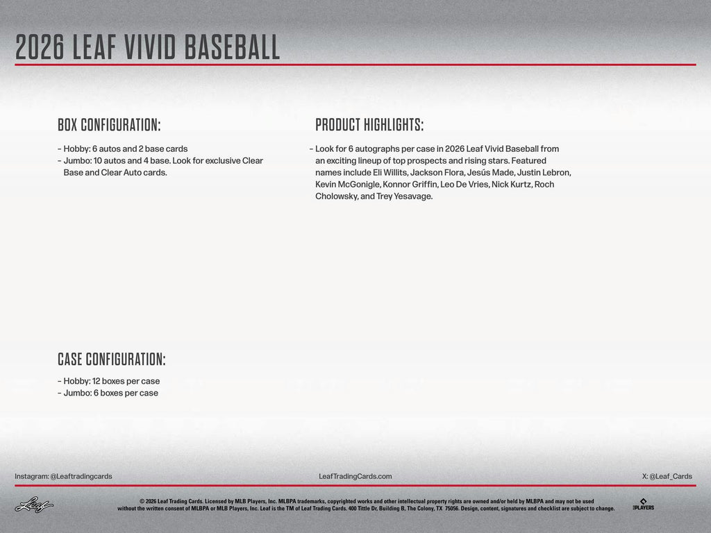 2026 Leaf Vivid Baseball Hobby Box