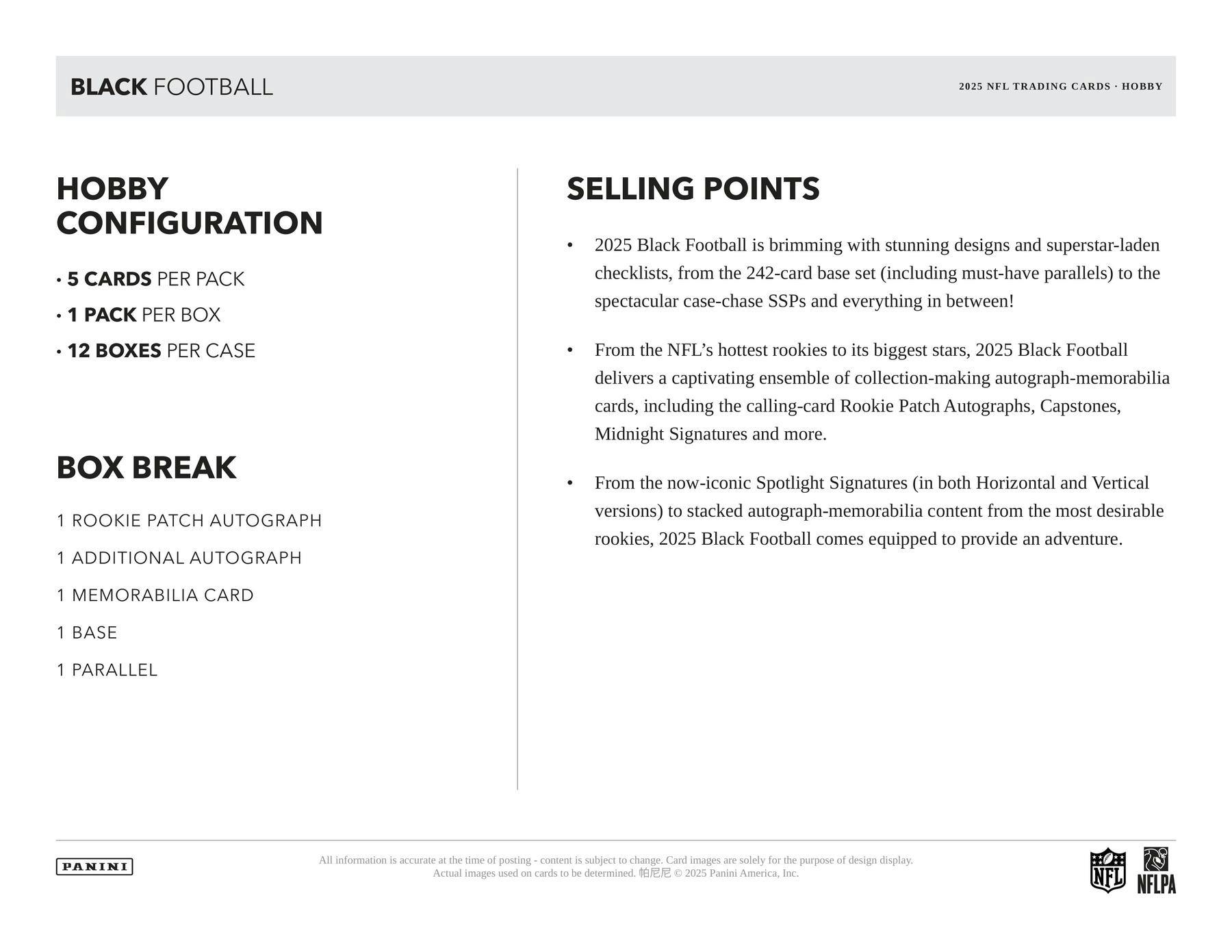 2025 Panini Black Football Hobby Box (10/8)