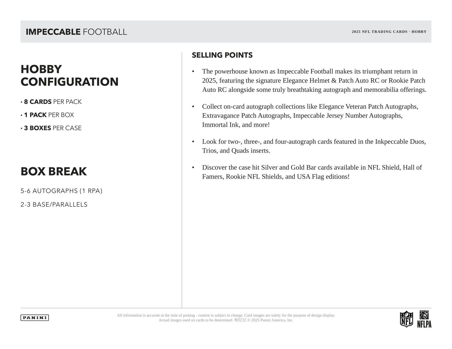 2025 Panini Impeccable Football Hobby Box (10/15)