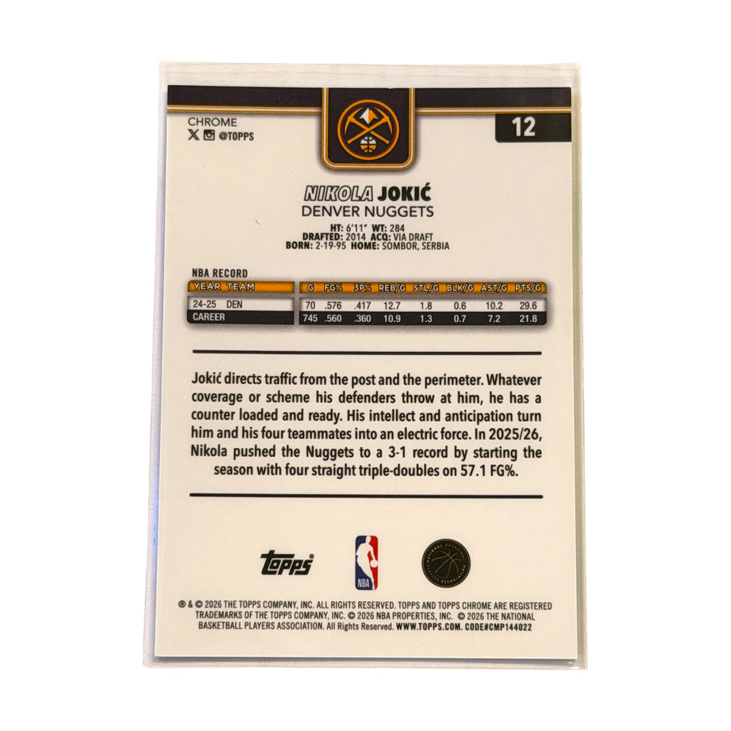 2025 TOPPS CHROME UPDATE #12 NIKOLA JOKIC FROZENFRACTOR -1/0 (DH)
