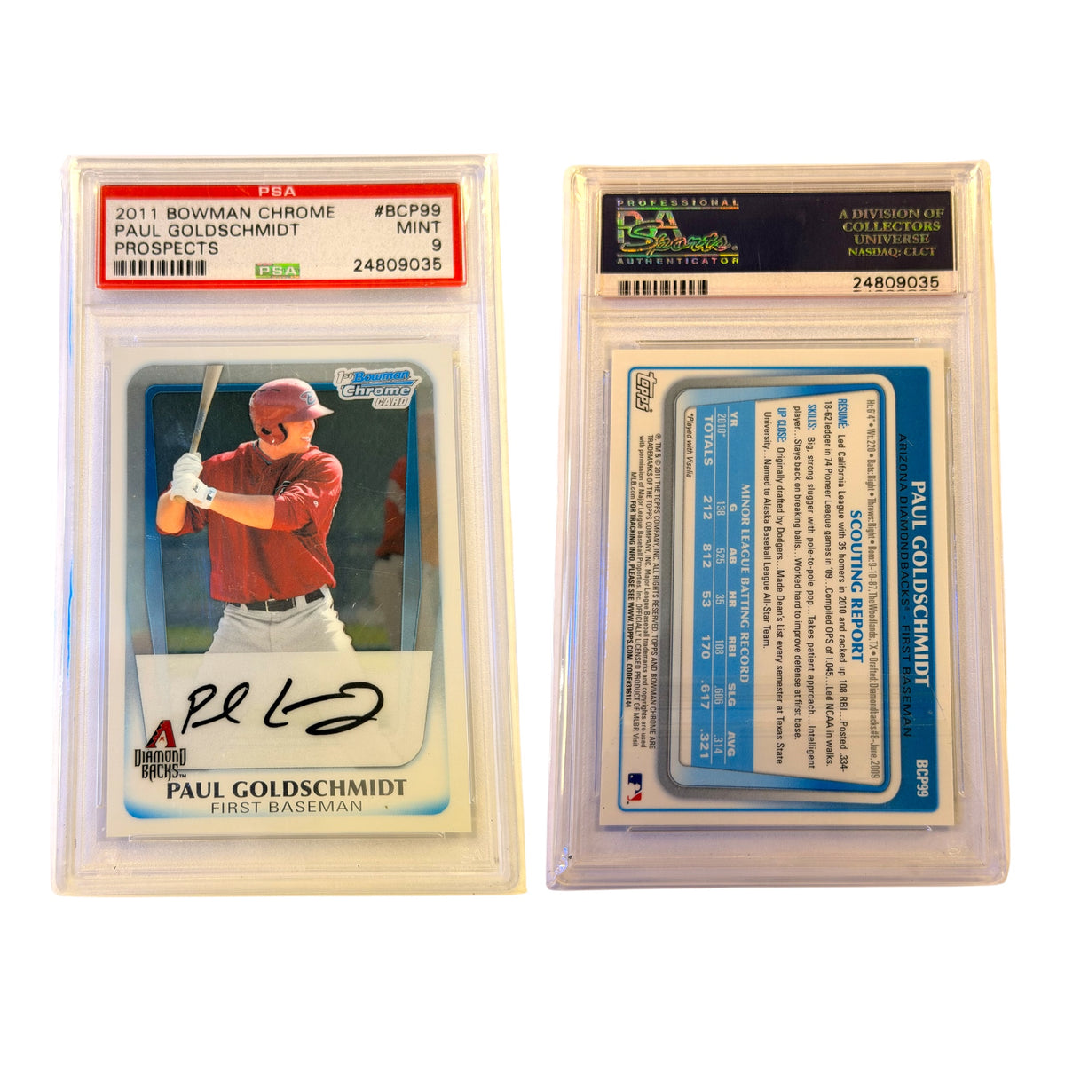2011 BOWMAN CHROME PROSPECTS BCP99 PAUL GOLDSCHMIDT PSA 9 MINT (GC)