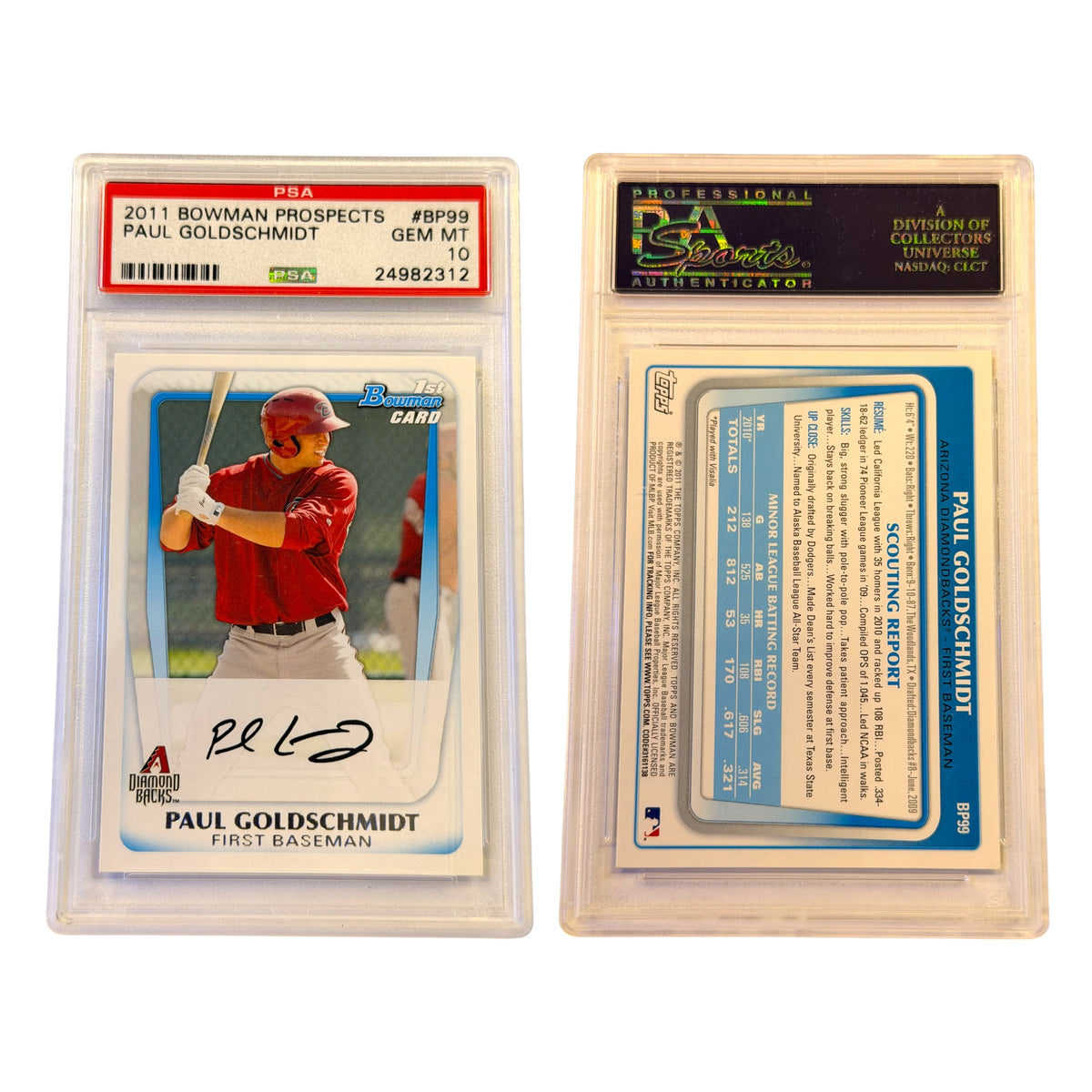 2011 BOWMAN PROSPECTS BP99 PAUL GOLDSCHMIDT PSA 10 GEM MINT (GC)