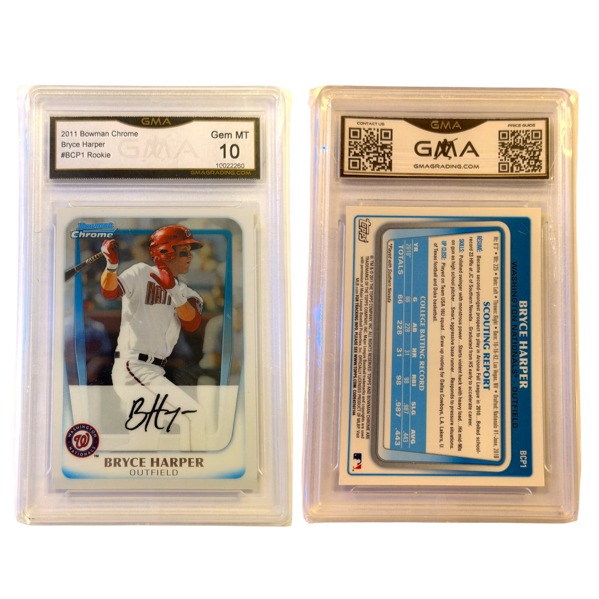 2011 BOWMAN CHROME PROSPECTS BCP1 BRYCE HARPER GMA 10 GEM MINT (GC)