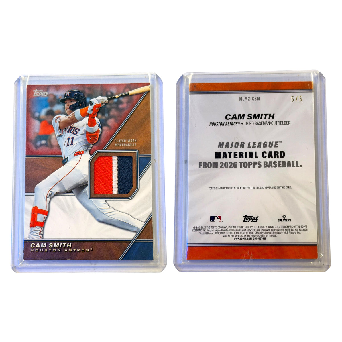 2026 TOPPS SERIES 2 CAM SMITH MAJOR LEAGUE MEMORABILIA CARD #MLM2-CSM RED 5/5 (KC)