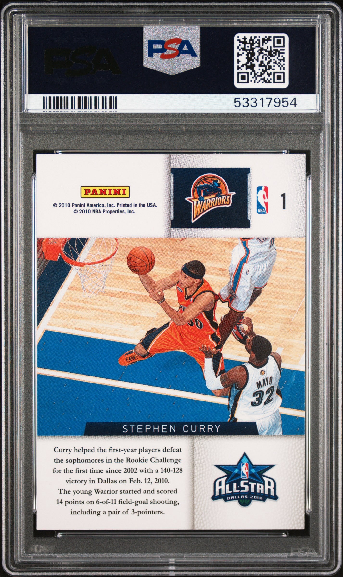2009 PANINI SEASON UPDATE ROOKIE CHALLENGE #1 STEPHEN CURRY ROOKIE CHALLENGE PSA 10