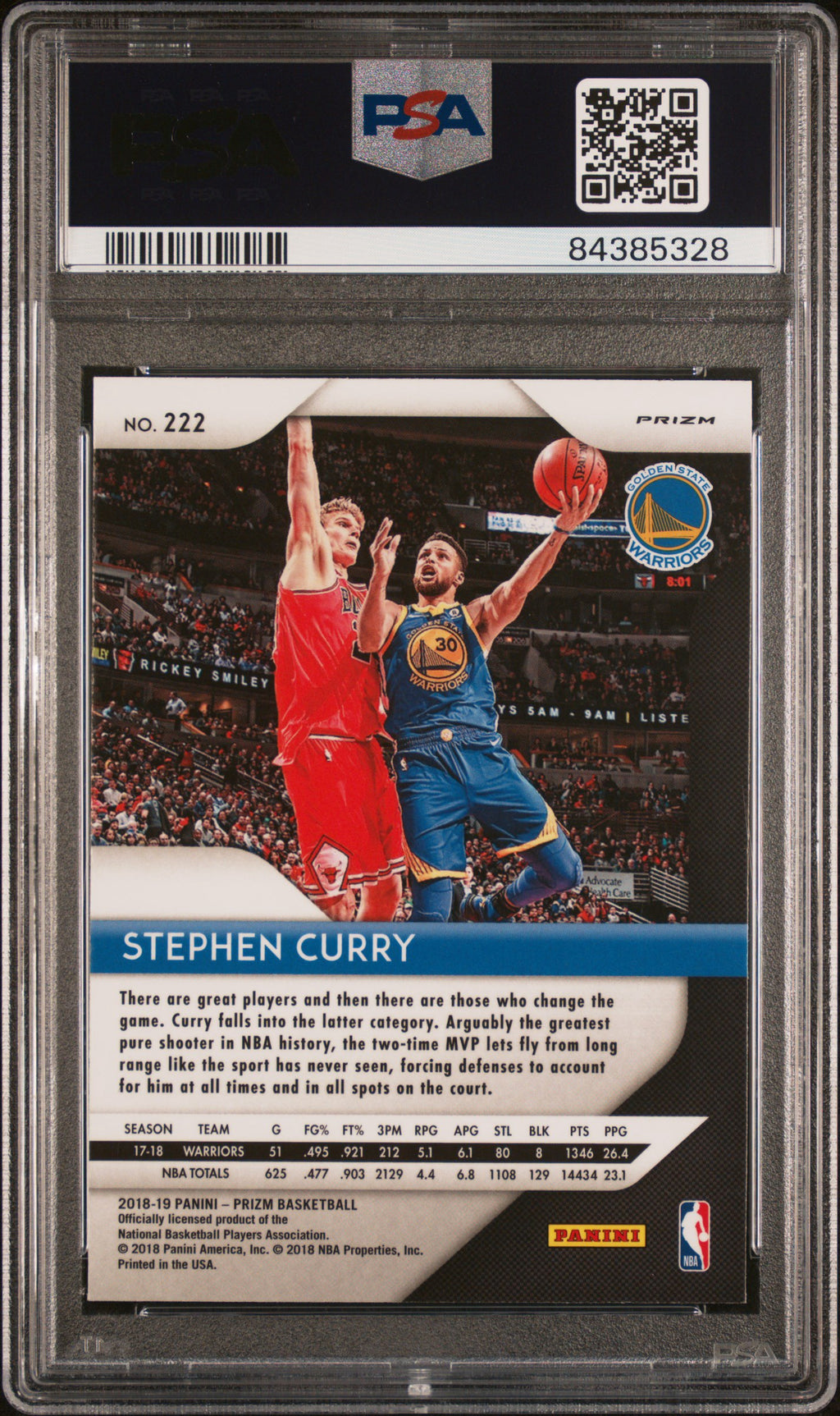 2018 PANINI PRIZM #222 STEPHEN CURRY CHOICE PRIZM-TIGER STRIPE PSA 10