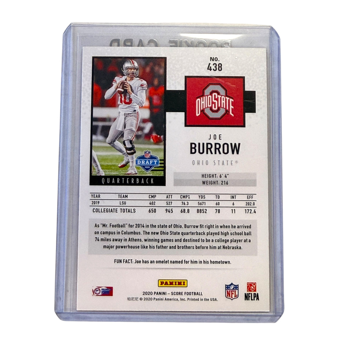 2020 PANINI SCORE JOE BURROW #438 1st DOWN ORANGE 10/10