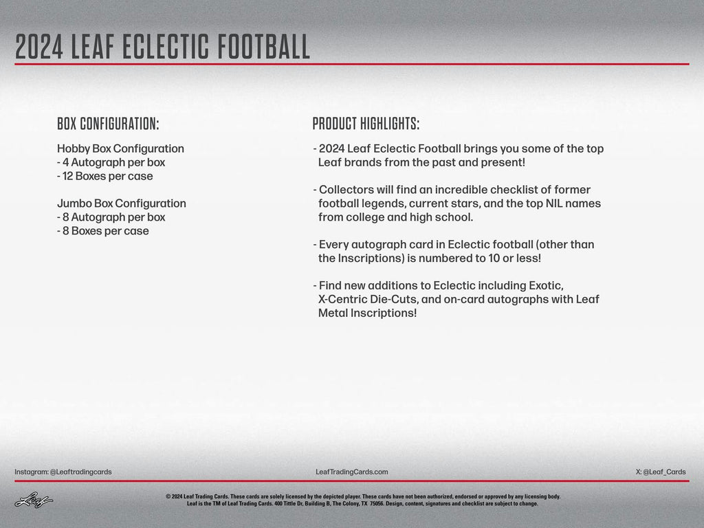 2024 Leaf Eclectic Football Jumbo Box (3/15)
