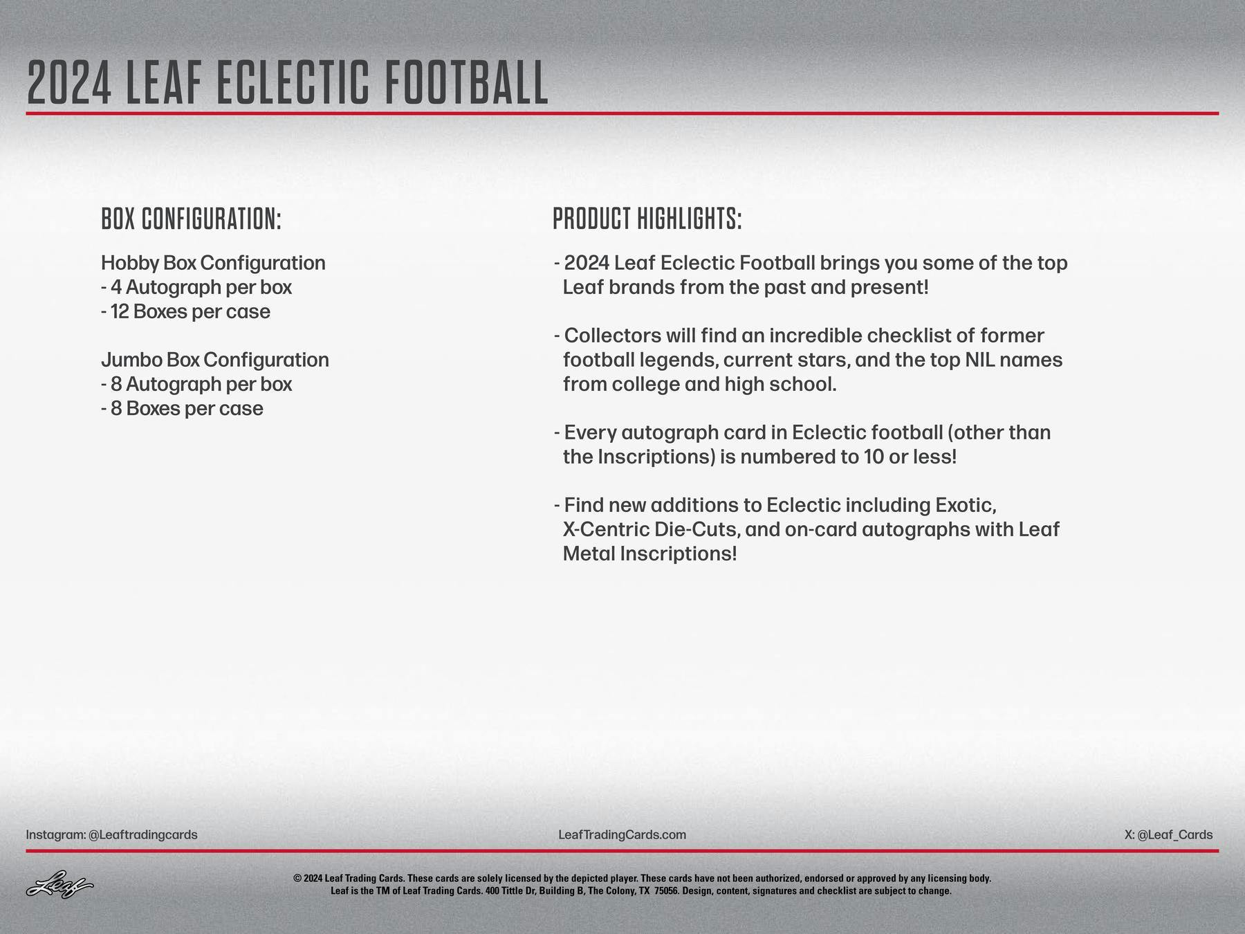 2024 Leaf Eclectic Football Jumbo Box (3/15)