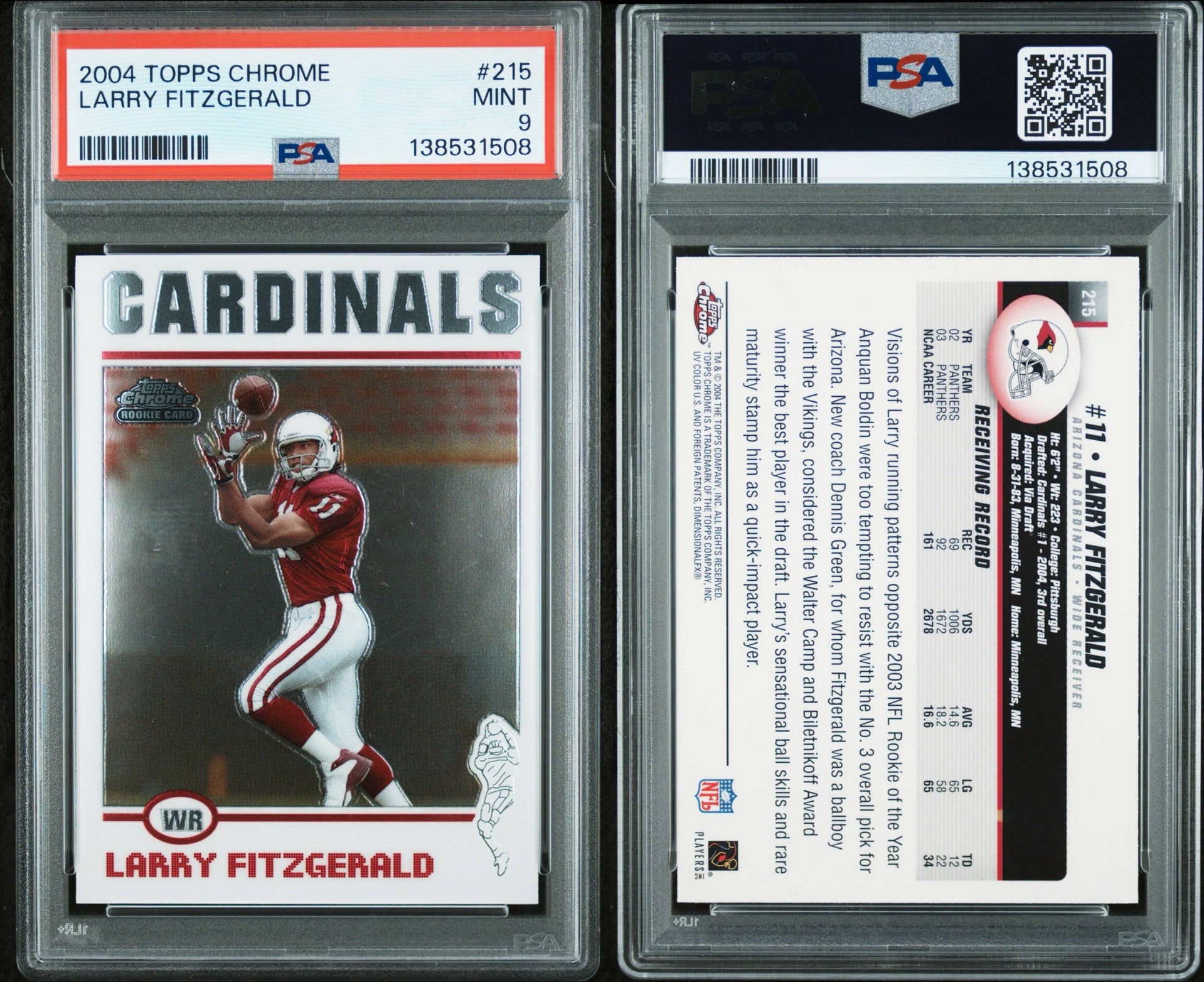 2004 TOPPS CHROME #215 LARRY FITZGERALD PSA 10