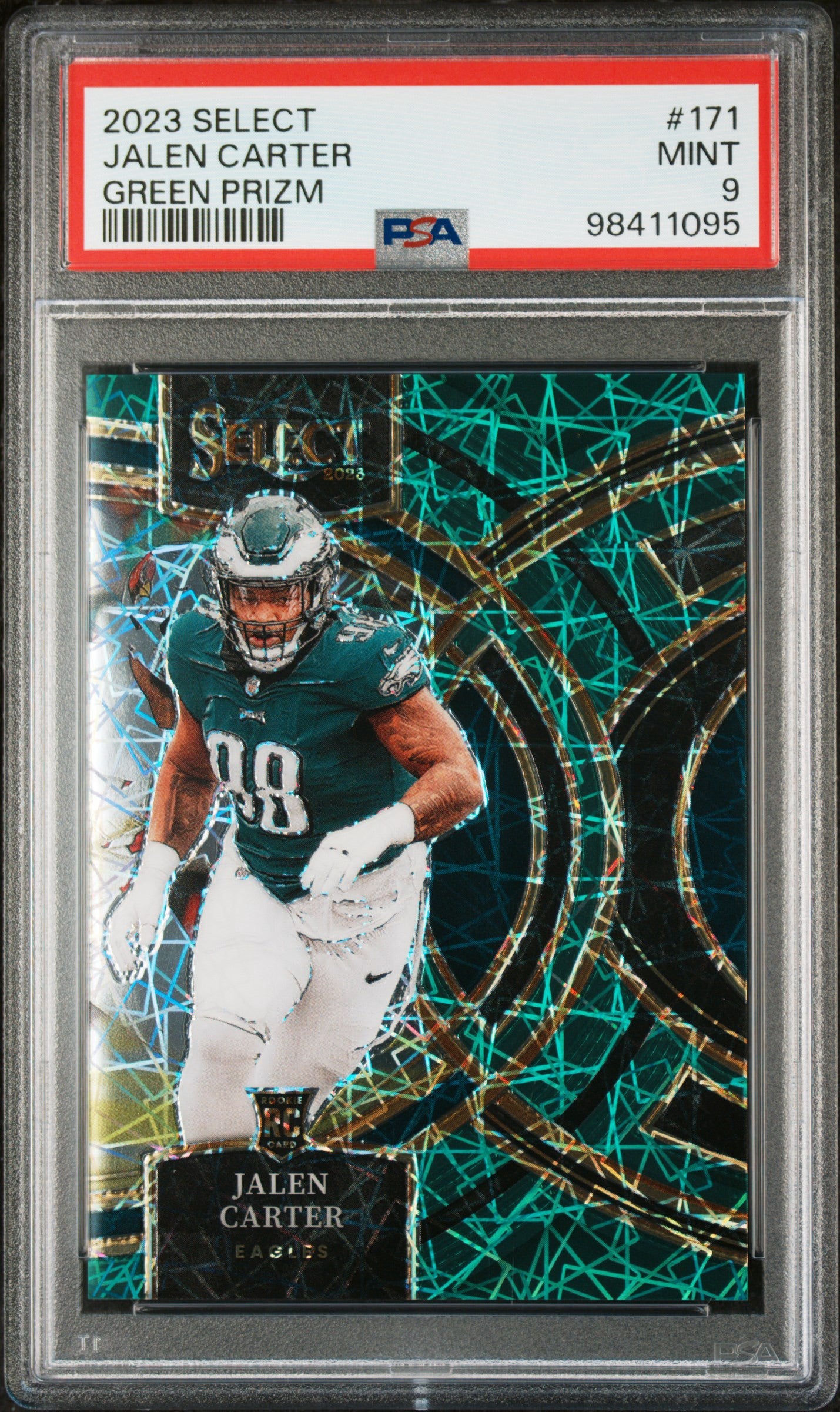 2023 PANINI SELECT #171 JALEN CARTER GREEN PRIZM 2/5 PSA 9
