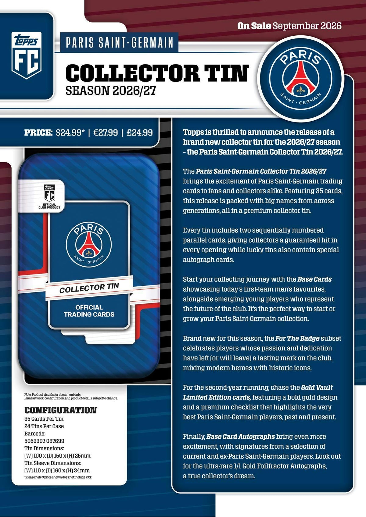 2026-27 Topps Paris Saint-Germain Soccer Collector Tin