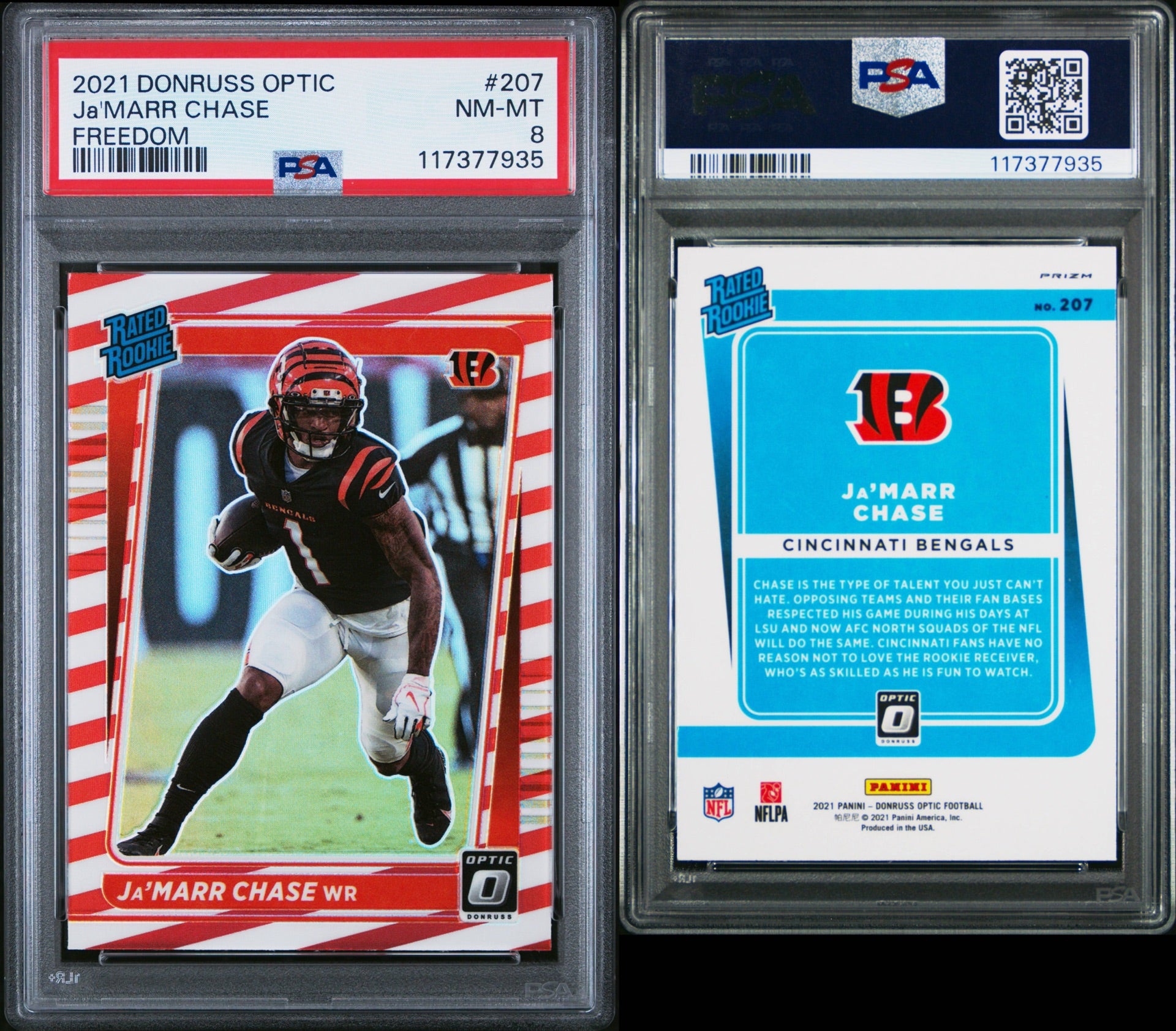 2021 PANINI DONRUSS OPTIC #207 JA'MARR CHASE FREEDOM PSA 8 (SK)