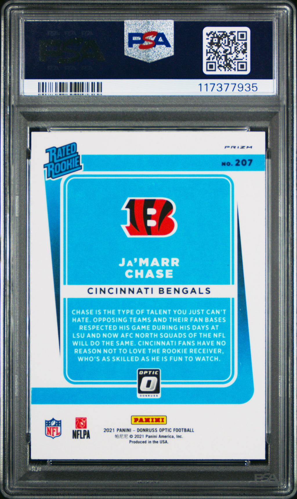 2021 PANINI DONRUSS OPTIC #207 JA'MARR CHASE FREEDOM PSA 8 (SK)
