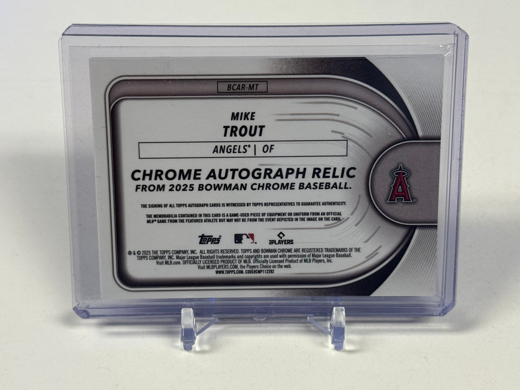 2025 BOWMAN CHROME CHROME AUTOGRAPH RELICS BCAR-MT MIKE TROUT 05/30