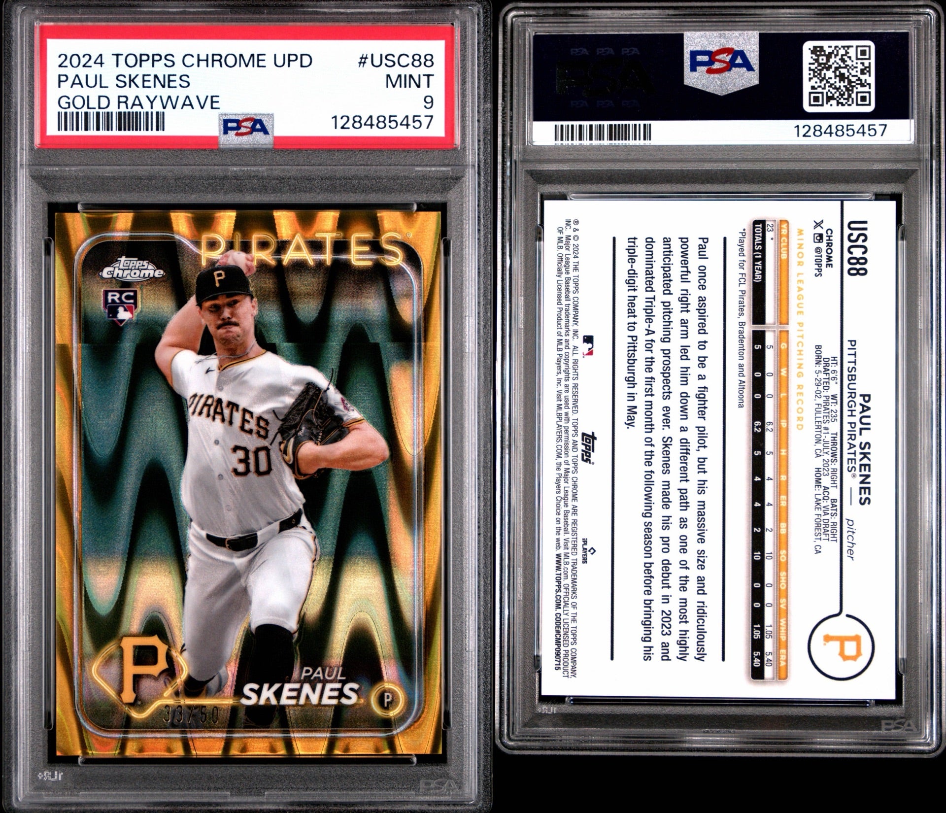 2024 TOPPS CHROME UPDATE #USC88 PAUL SKENES GOLD RAYWAVE PSA 9 (RS)