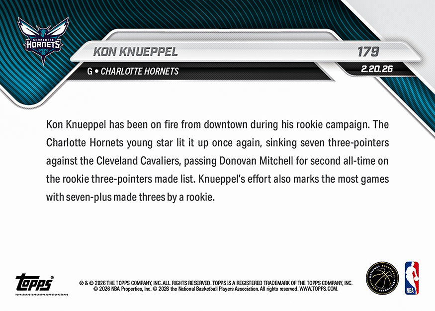 2025-26 NBA Topps NOW Kon Knueppel #179 (PR: 5646)