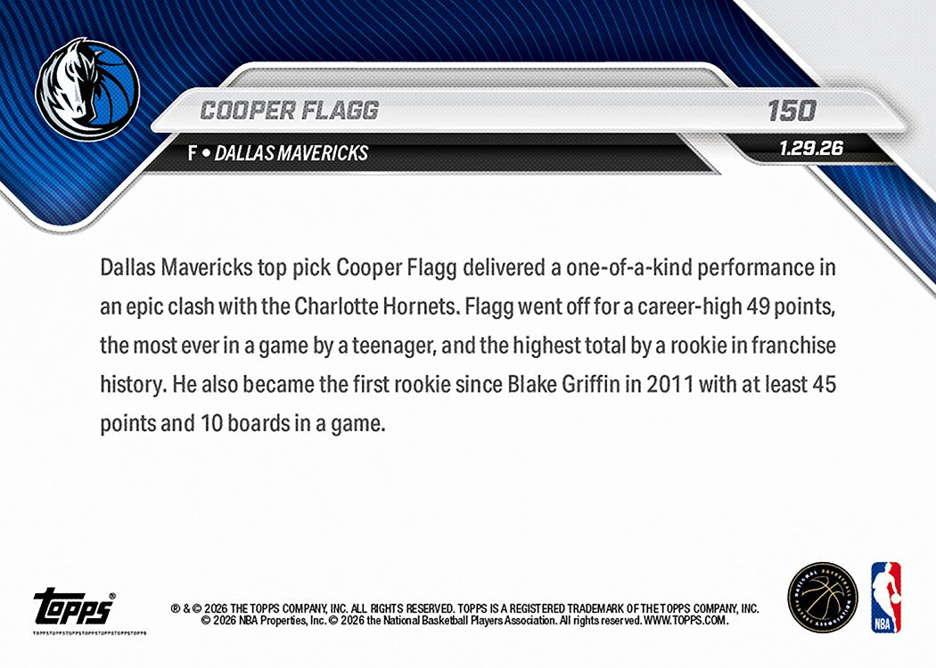 2025-26 NBA Topps NOW Cooper Flagg #150 (PR: 30039)