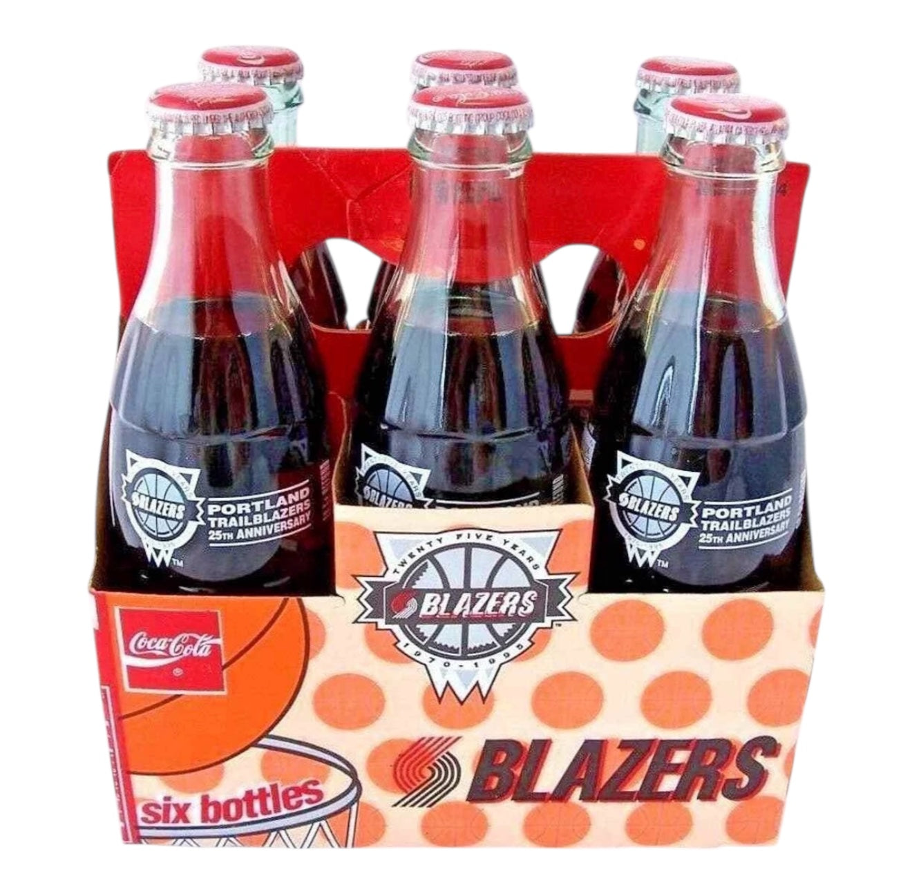 Portland Trail Blazers 25th Anniversary Coca-Cola 6-Pack Bottles (1970–1995)