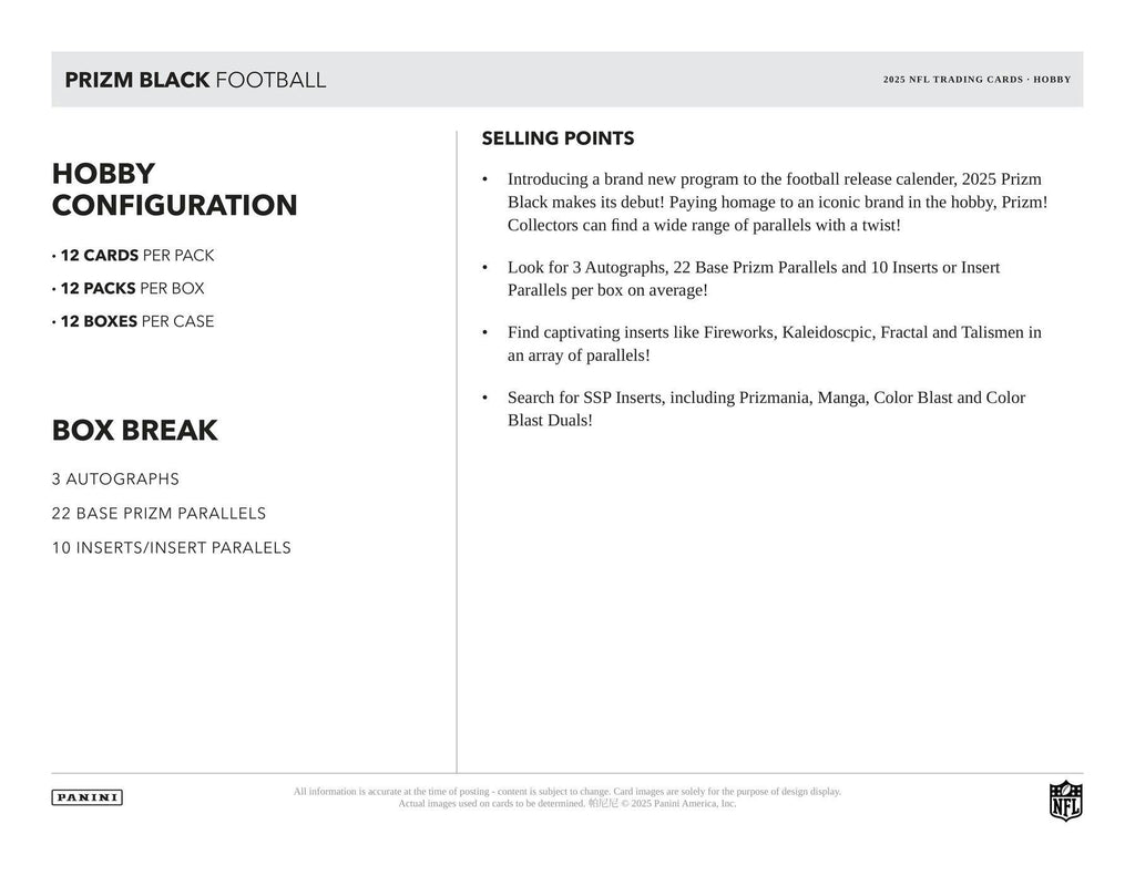 2025 Panini Prizm Black Football Hobby Box