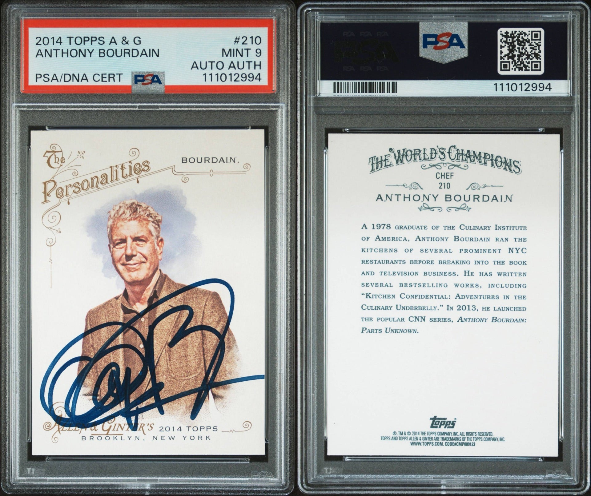 2014 TOPPS ALLEN & GINTER #210 ANTHONY BOURDAIN PSA 9 / AUTO 10 (EM)