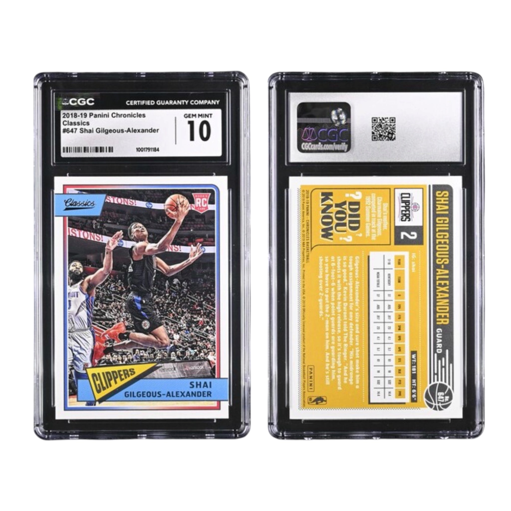 2018-19 Panini Chronicles Classics #647 SHAI GILGEOUS-ALEXANDER CGC 10 GEM MINT (JT)