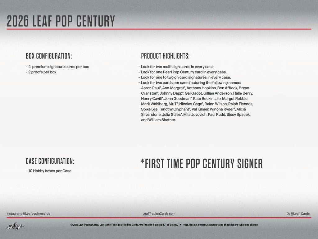 2026 Leaf Metal Pop Century Hobby 10-Box Case (3/27)