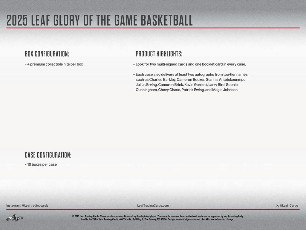 2025 Leaf Glory of the Game Basketball Hobby Box