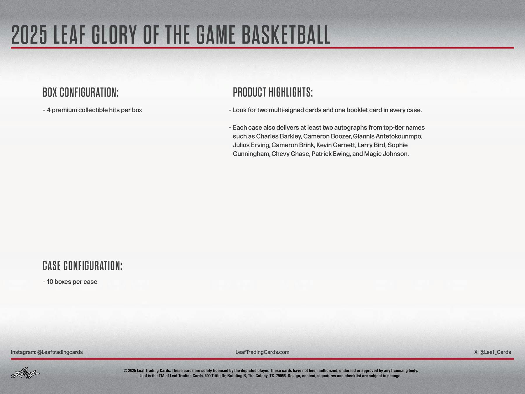 2025 Leaf Glory of the Game Basketball Hobby Box