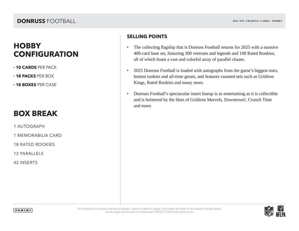 2025 Panini Donruss Football Hobby Box (9/17)