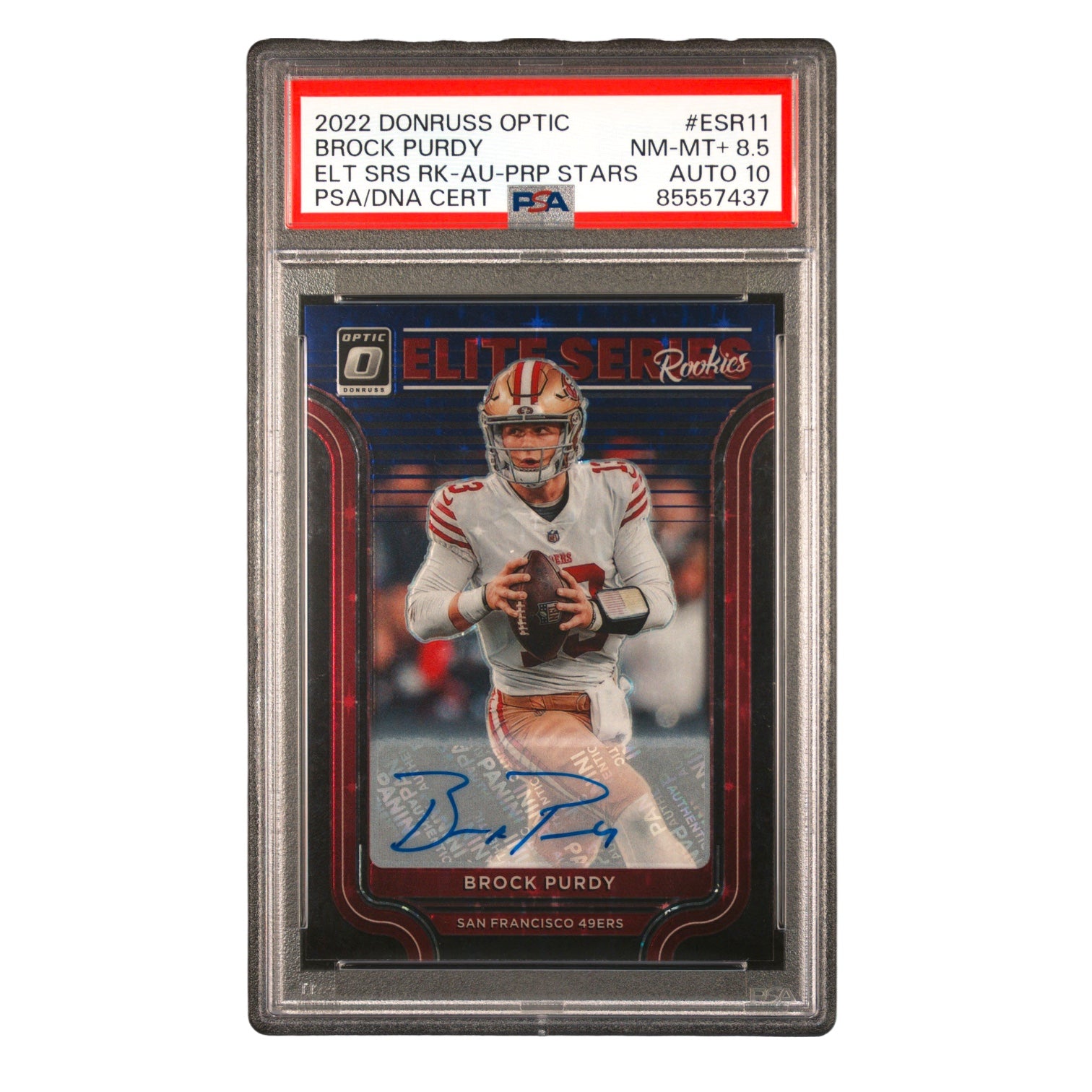 2022 Donruss Optic Elite Series RC 3/25 #ESR11 Brock Purdy PSA 8.5 Auto 10