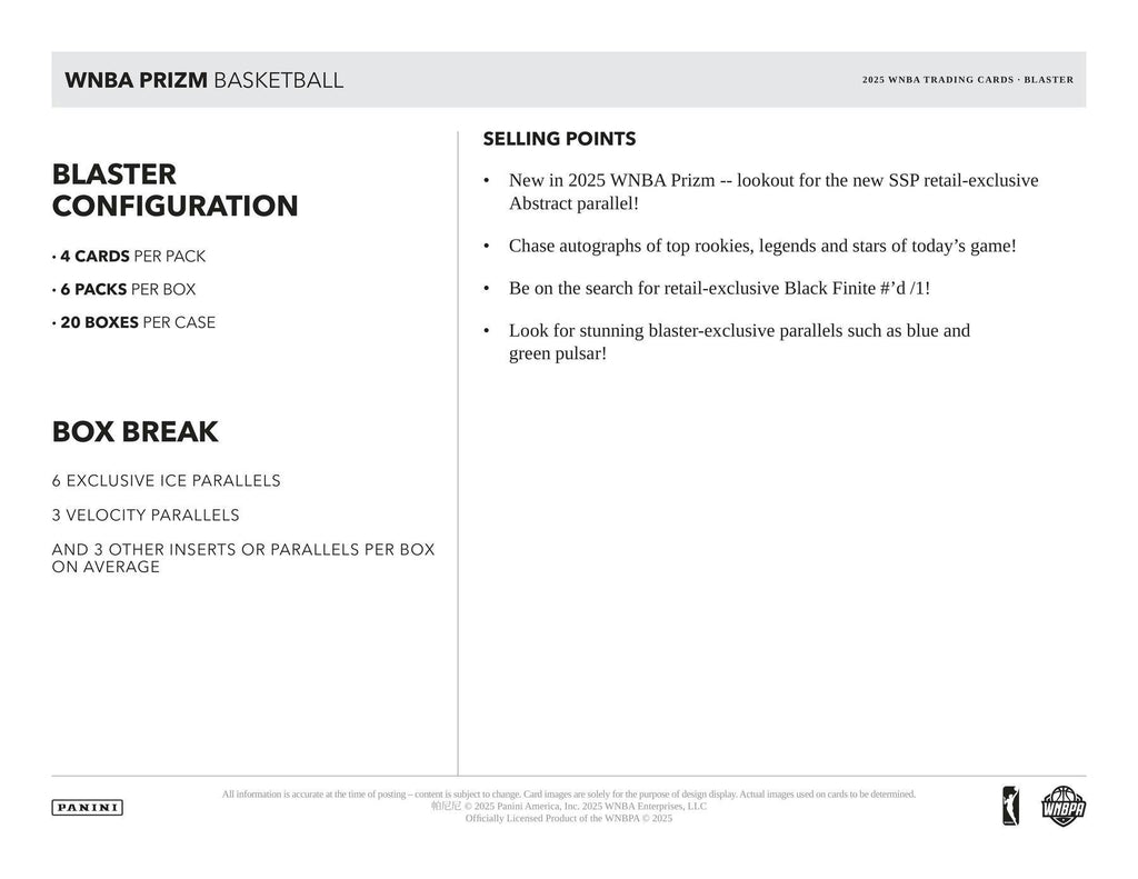 2025 Panini Prizm WNBA Basketball Blaster Box (Ice Prizms!) (2/9/26)