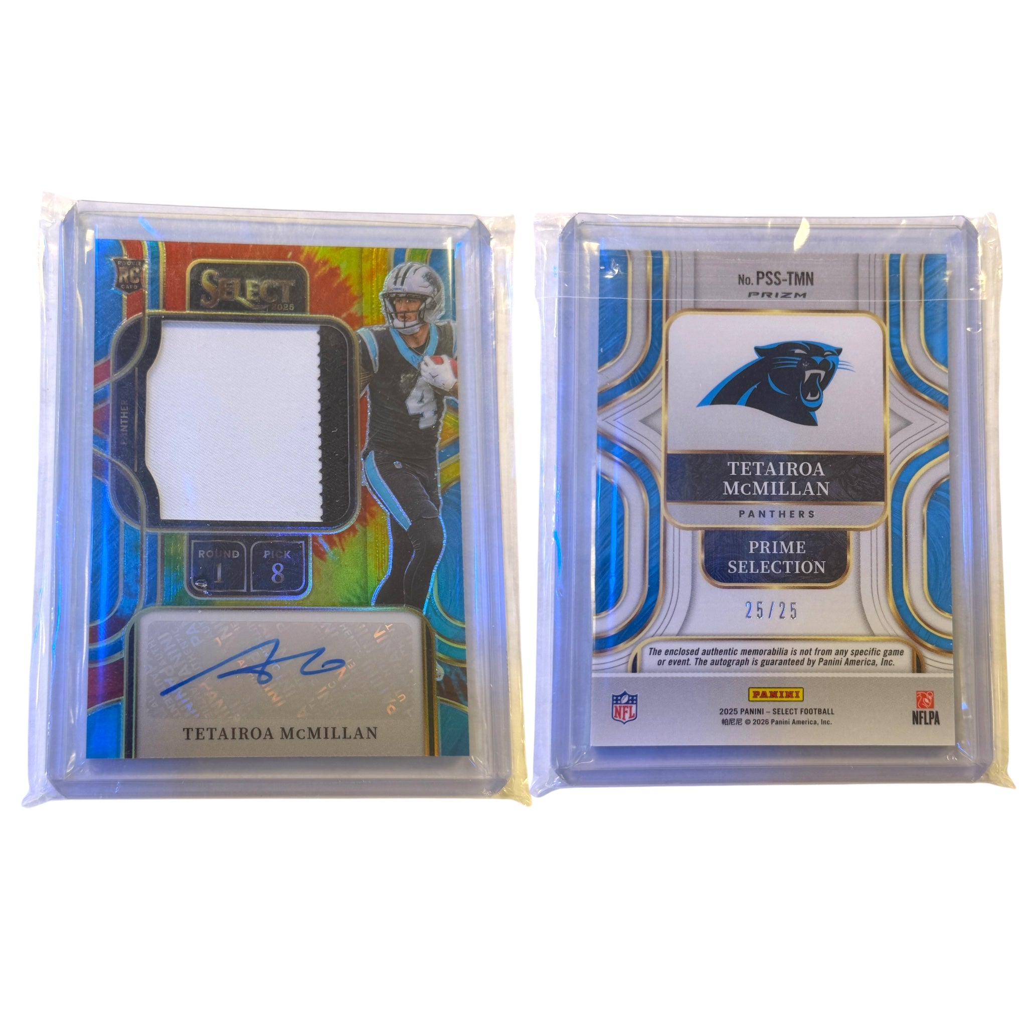 2025 PANINI SELECT PRIME SELECTION SIGNATURES RELICS PSS-TMN TETAIROA MCMILLAN TIE-DYE PRIZM 25/25 (GG)