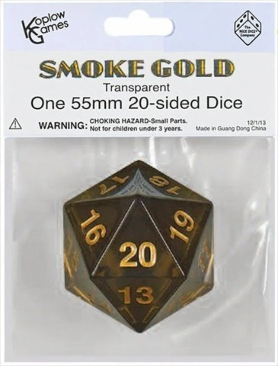 Koplow Games: Countdown Transparent D20 55mm 20-sided Dice (Smoke Gold)