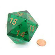 Koplow Games: Countdown Transparent D20 55mm 20-sided Dice (Emerald Gold)