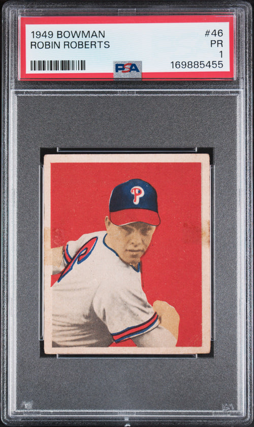 1949 Bowman Robin Roberts #46 RC PSA 1 POOR – Philadelphia Phillies (GC) PSA cert 169885455 front scan