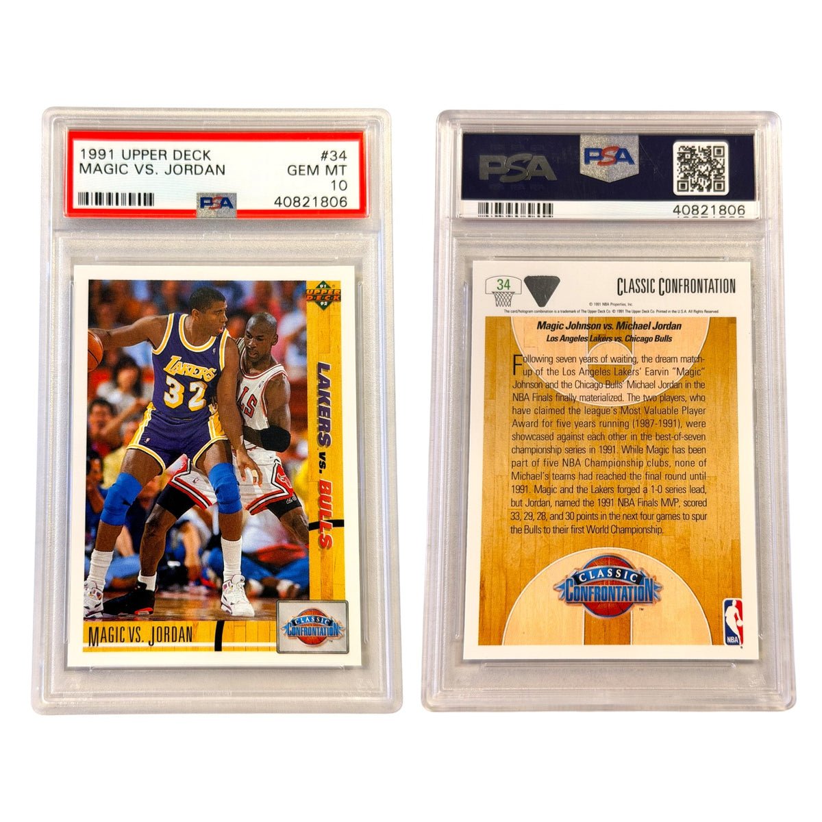 1991 UPPER DECK #34 MAGIC VS. JORDAN PSA 10 (SY)