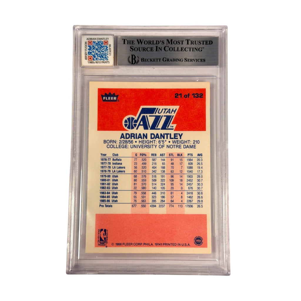 1986-87 Fleer #21 ADRIAN DANTLEY BAS 10 AUTHENTIC AUTO BECKETT JF Game Used Patch Jersey Fusion (KA)