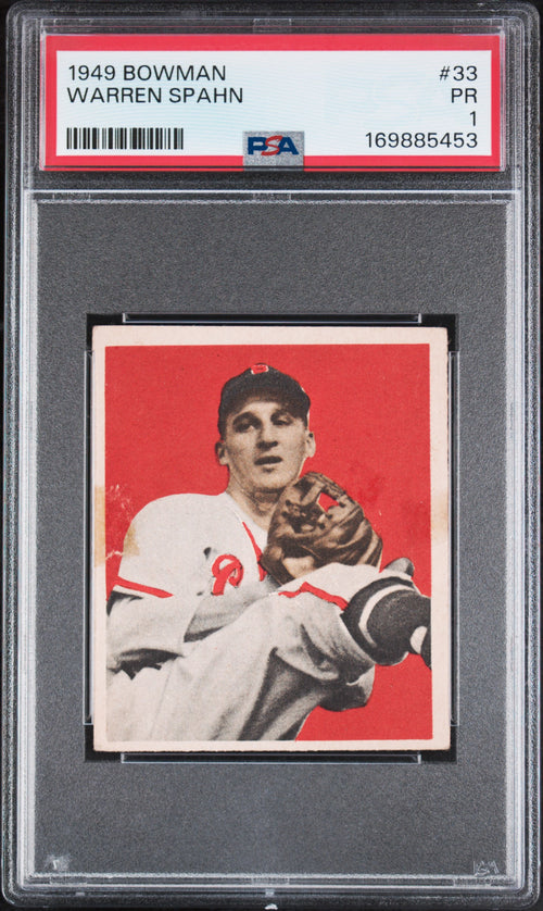 1949 Bowman Warren Spahn #33 PSA 1 POOR – Boston Braves (GC) PSA cert 169885453 front scan