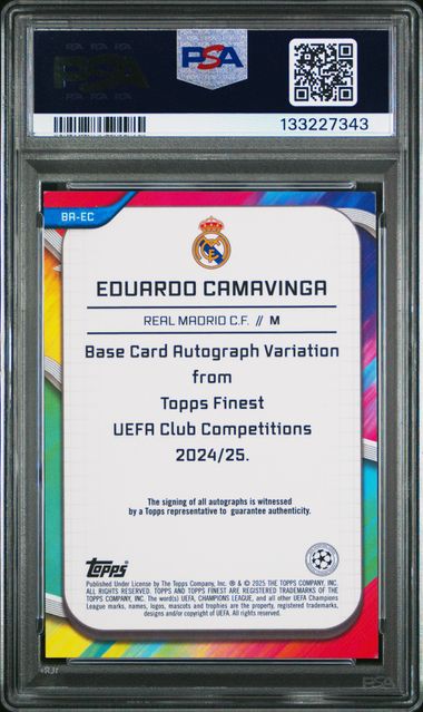2024-25 TOPPS FINEST EDUARDO CAMAVINGA AUTO RED WAVE PSA 8 (PB)