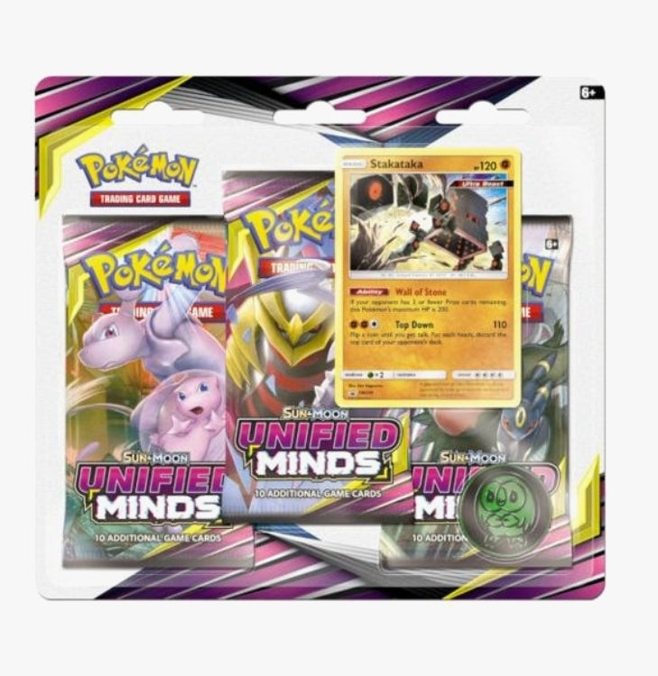 Pokémon TCG: Sun & Moon Unified Minds 3 Pack Blister (Stakataka or Vikavolt) (SM11)